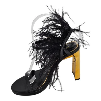 ZARA Pluma Dorado Metálico Glamour Fantasía Tacones Mujer Talla 5.5 (EU36) NUEVO Foto 1 de 4