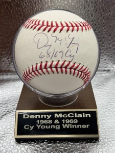 BASEBALL LEGEND DENNY MCLAIN AUTOGRAPHED BASEBALL INSCRIBED CY YOUNG 68,69 W/COA - Picture 1 of 5