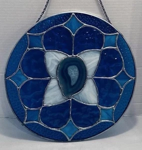 Buntglas Rund Hängend Sonnenfänger Achat Kristall Aqua Kobalt Himmelblau 12 Zoll - Bild 1 von 14