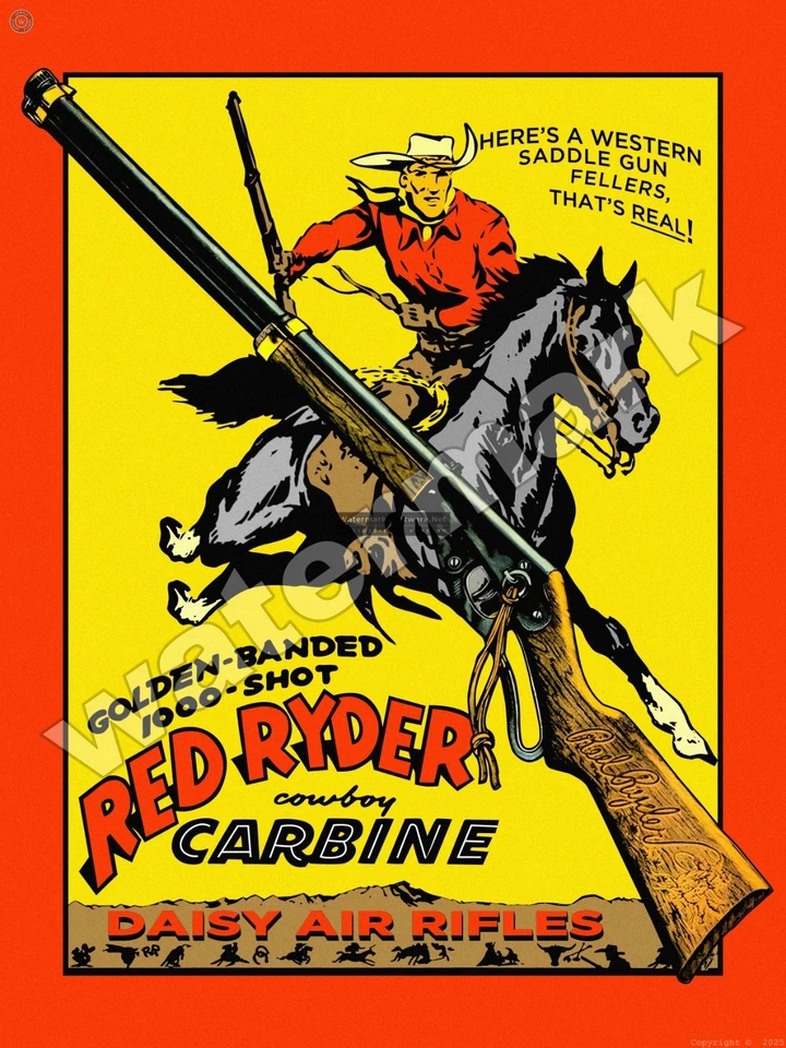 Daisy Air Rifles Red Ryder 牛仔卡宾枪金属标志 3 种尺寸可供选择 — 第 1/1 张图片