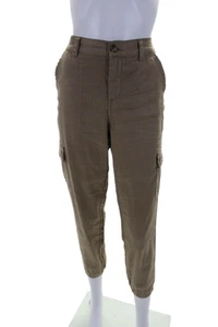 Evereve Womens Linen Blend Mid-Rise Tapered Cargo Pants Beige Size 28 - Picture 1 of 7