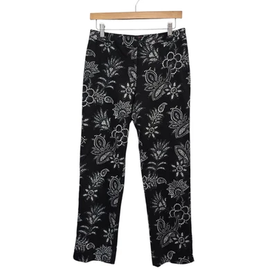 Pantalones Oscar de la Renta Mujer 6 Negro Blanco Floral Paisley Elastizado Algodón Estampado Foto 1 de 4