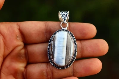 Colgante de piedras preciosas de ágata de encaje azul plata de ley 925 curación espiritual Foto 1 de 4