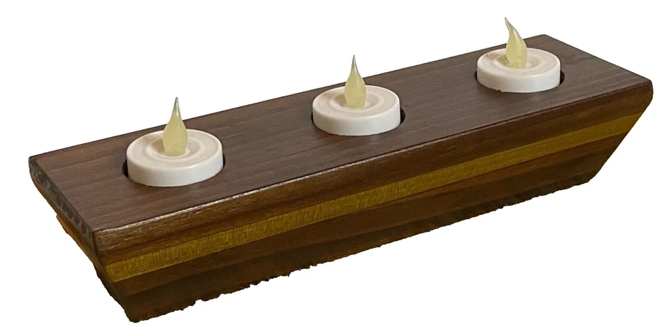 Маленький ореховый деревянный тройной бирюзовый подсвечник центральный элемент декор журнального стола - Изображение 1 из 4