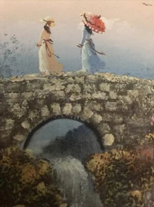 Keye Lee - Women - Bridge - Waterfall - Original - Oil Painting - Art - Signed - Picture 1 of 5