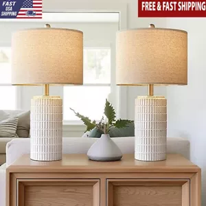 Ceramic Table Lamp Set 2 Minimalist Lighting Bedside Nightstand Living Room New - Picture 1 of 6