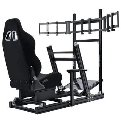 Minneer 8040 Aluminium Sim Racing Cockpit Mit 3 Display-Ständer Und Gaming-Sitz