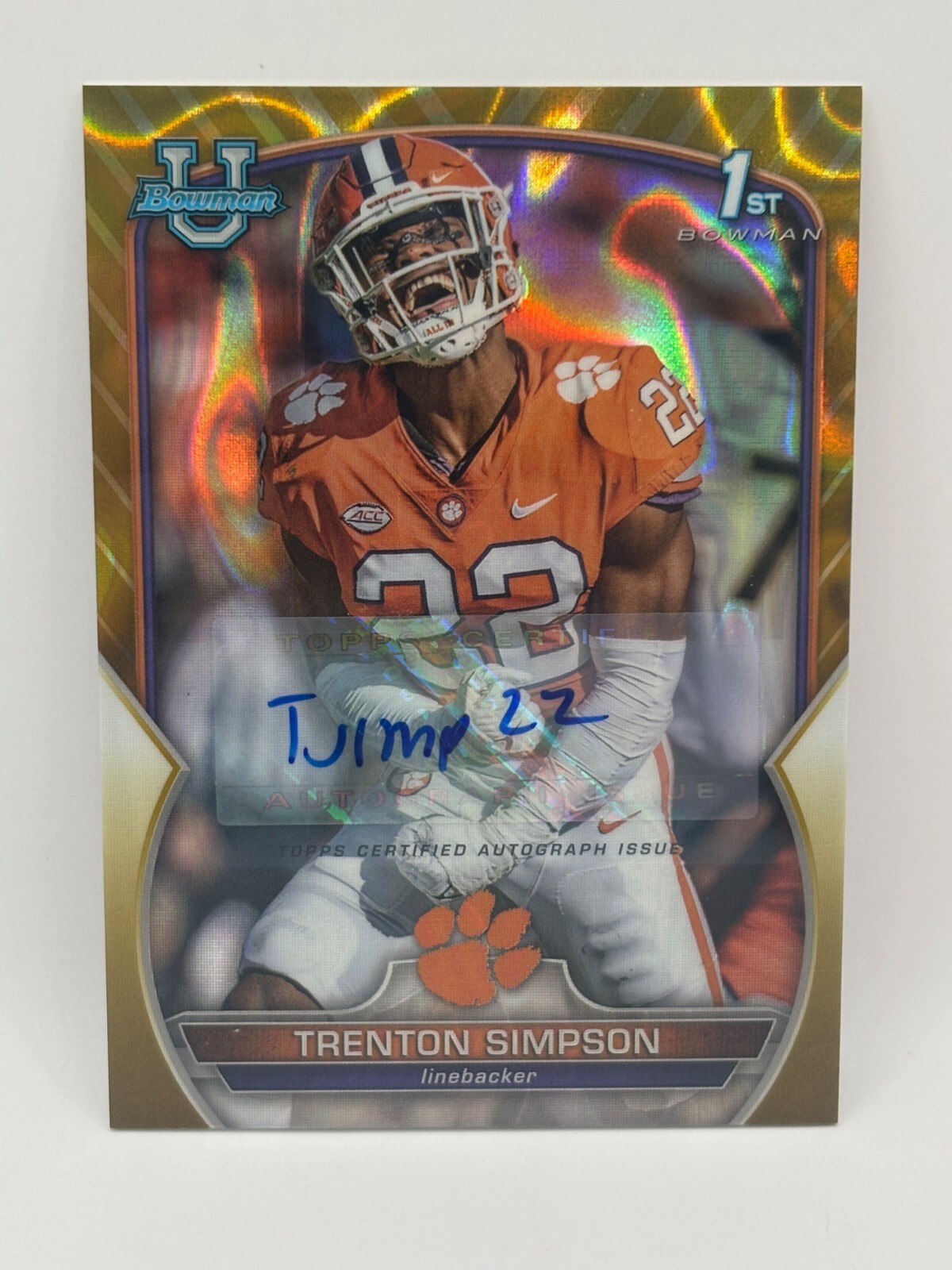 2022 Bowman Chrome University Trenton Simpson Gold Lava Refractor Auto #"d /50