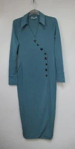 Marks & Spencer Jaeger V Neck Button Detail Wrap Dress Smokey Blue Size 12 New - Picture 1 of 3