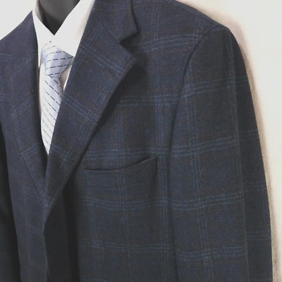 Шерстяной кашемировый синий клетчатый блейзер Samuelsohn на трех пуговицах размер 43L - Изображение 1 из 4