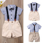 2PCS Baby Boy Gentleman Bow Tie Stripe Shirt +Pants Toddler Clothes Outfit