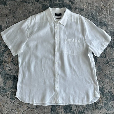 Vince Linen Shirt Mens XL White Button Up Short Sleeve Classic Fit Minimalist - Image 1 of 4