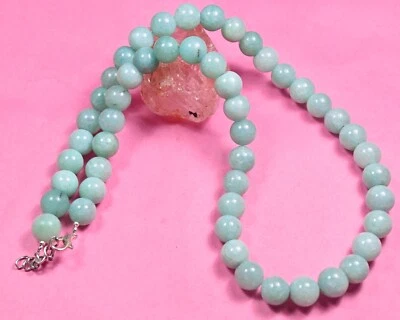 Collar Hecho a Mano Unisex 8-10mm Azul Amazonita Suave Redondo Piedras Preciosas Cuentas 20" Foto 1 de 4