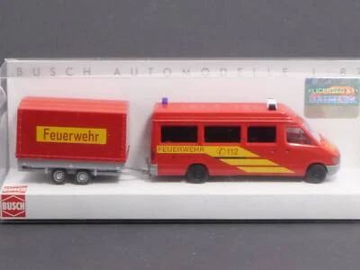 Busch 47846 MB Sprinter Fire Brigade Tandem Trailer 1:87 Mint! OVP 1703-07-95 - Image 1 of 2