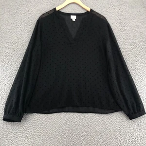 A New Day Blouse Womens Large Black Polka Dot Long Sleeves Career Modern Blouse - Picture 1 of 9