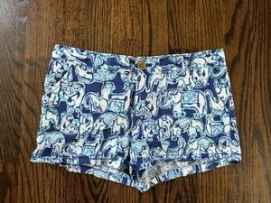 Lilly Pulitzer Girls 10 Elephant Print Shorts Get Trunky Blue EUC - Picture 1 of 7