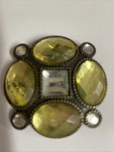 Vintage Green Rhinestone Clear Crystal Brooch Rin/Pendant Bronze Tone Brass - Picture 1 of 3