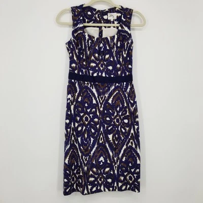 Vestido Vaina Milly 2 Estampado Ikat Corto Algodón Sin Mangas Boho Azul Marino Marrón Foto 1 de 4