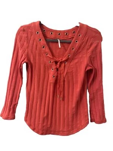 FREE PEOPLE Ice Cold Lace Up Ribbed Top Small S  - Picture 1 of 3