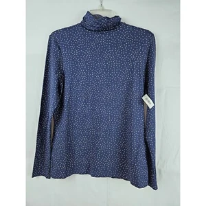 Amazon Essentials Turtleneck Turtleneck Shirt Navy With Gold Dots Women's Med - Picture 1 of 4