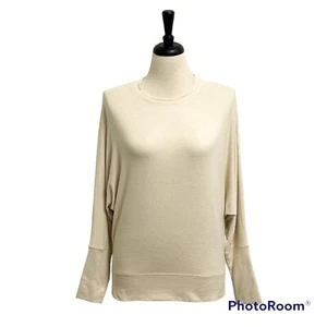 Mono B Natural Beige Dolman Sleeve Wide Cuff Soft Brush Knit Top NWT Large - Picture 1 of 11