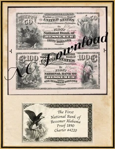 Designed Copy 1890 Proof $50 - $100 1st National Bank of Bessemer Alabama #4220 - Picture 1 of 1