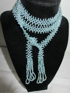 BEADED NECKLACE SCARF SILVER BLUE 50" GREAT ACCESSORY - Bild 1 von 8