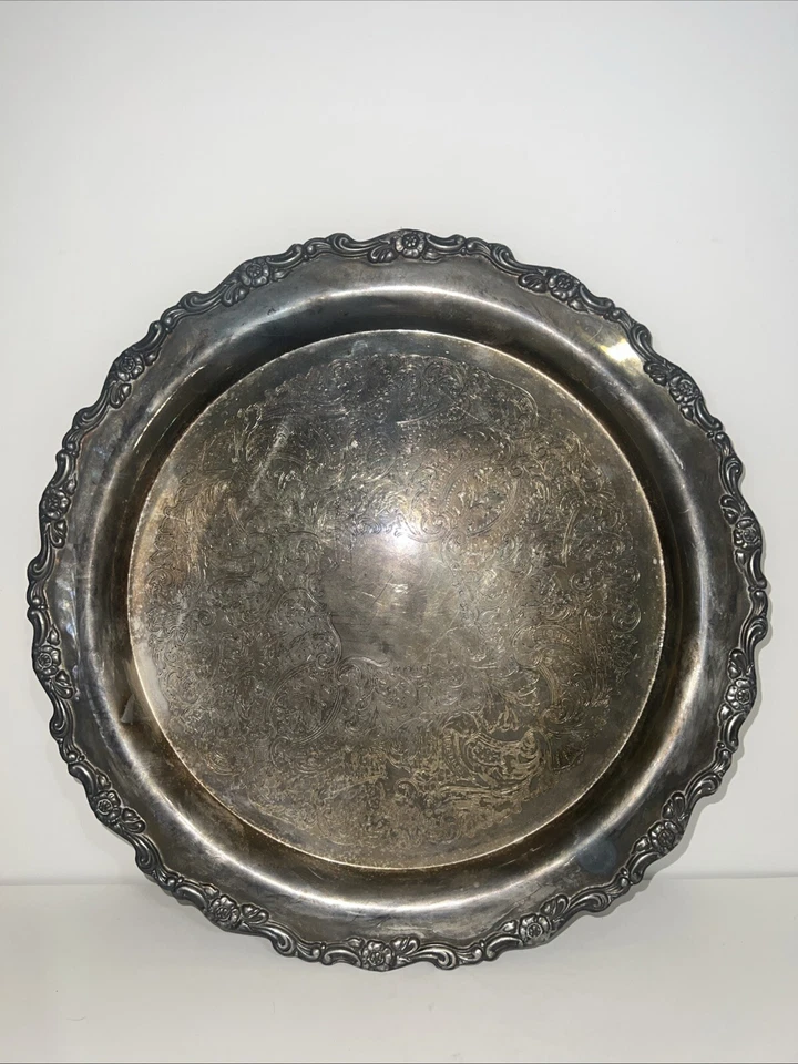 Plato de plata Oneida vintage (12,5 pulgadas) - patrón rosa Foto 1 de 4