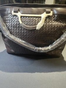Joan Mangano Dark Brown 16" x 18" Weave Design Purse w/ Mini Clutch - Picture 1 of 11
