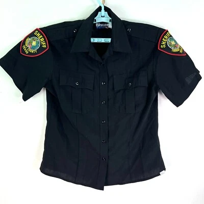 CAMISA AZUL MUJER 8460W MANGA CORTA LANA NEGRA 38 R Tarrant Co Texas parcheada Foto 1 de 4