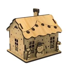 DIY Wooden Christmas House Kit (Snowman) Approx. 4X3.5 Inch Holiday Craft Décor - Picture 1 of 3