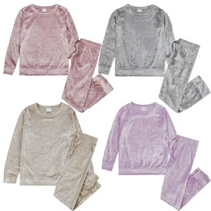 Crushed Velvet Velour Lounge Set Kids Tracksuit Sweatshirt Jumper Jogging Bottom - Picture 1 of 11