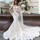 Lace Mermaid Tulle Shawl Slim Elegant Bridal Gown Wedding Dress