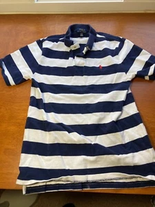 Polo Ralph Lauren Polo Shirt boys XL Blue White Striped Short Sleeve Red Pony - Picture 1 of 6