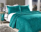 Quilted Velvet Bedspread Bed Throwover Pillow shams Emerald Green Double or King