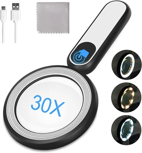 30X 4.7IN Handheld Rechargeable Magnifying Glass with Light, 21 LED - Picture 1 of 12