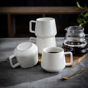 Moderne weiße Kaffee- und Teetassen 4er Set 12 Unzen - Bild 1 von 6
