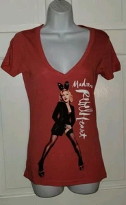 MADONNA REBEL HEART heather Red V-neck Poly Cotton Concert T-shirt Ladies S NWOT - Picture 1 of 5