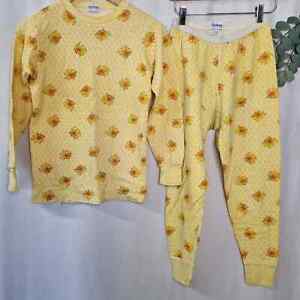 RARE Vtg DUOFOLD Yellow Floral Pattern Long John Set Thermal Underwear USA 16 L