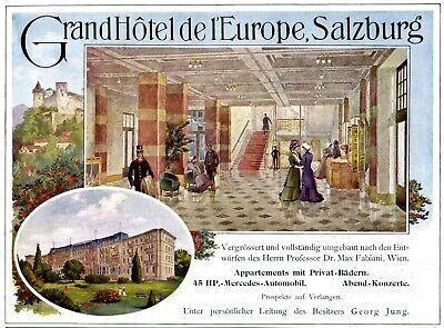 Grand Hotel De L´Europe Salzburg Farb !! Reklame 1908 Werbung Europa Österreich • 25.97€