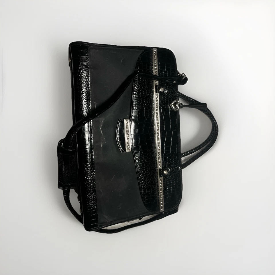 Brighton for Business Black Multi Pocket Canvas and Leather Laptop Tote Bag Rare - Image 1 of 4