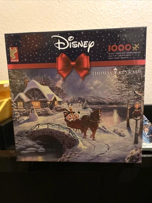 Quebra-cabeça Thomas Kinkade Mickey Minnie Mouse Sleigh Ride 1000 Ceaco Disney NOVO - Imagem 1 de 4