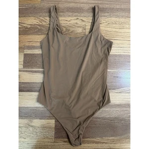 AUDEN Cotton Stretch Tank Bodysuit, Brown, Snap Closure, Lg - Picture 1 of 12