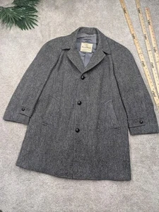 Vintage Harris Tweed Coat Mens Large Gray Wool Handwoven Scottish Overcoat 60s - Picture 1 of 9