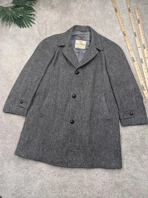 Vintage Harris Tweed Coat Mens Large Gray Wool Handwoven Scottish Overcoat 60s - Image 1 of 4