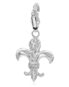 HELLMUTH CROCO STYLE 925 SILVER & DIAMOND FLEUR DE LIS NECKLACE BRACELET PENDANT - Picture 1 of 3