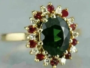 2.45CT Oval Cut Lab Created Emerald Women's Ring 14K Yellow Gold Plated Silver - Picture 1 of 3