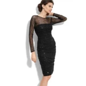 Tadashi Shoji Black Sequin Cocktail Dress Party Sheer Sexy Bodycon Sheer Small - Picture 1 of 8