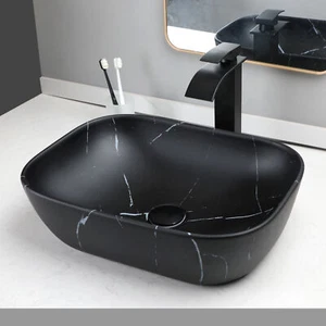 Bathroom Vessel Sink Black Faucet Basin Vanity Black Ceramic Bowl Combo Drain - Picture 1 of 7
