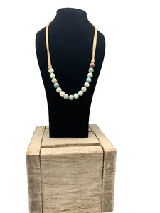 Collar estilo vintage piedra preciosa amazonita, cordón - Imagen 1 de 8